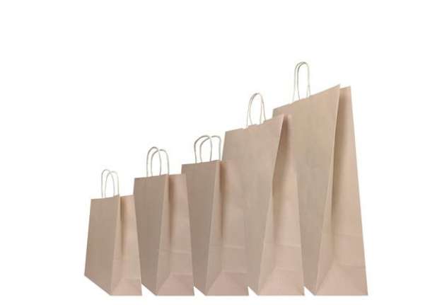 Immagine di Shopper Twisted - maniglie cordino - 36 x 12 x 41 cm - carta kraft - sabbia - Mainetti Bags - conf.