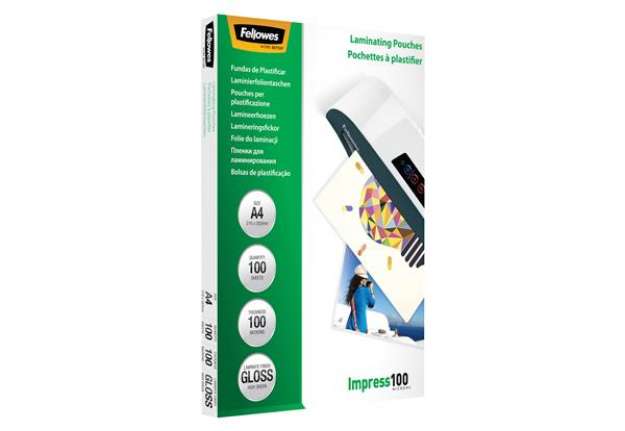 Immagine di Pouches Impress100 - A4 - 216x303 mm - 2x100 micron - Fellowes - scatola 100 pezzi