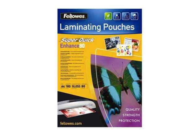 Immagine di Pouches Enhance80 - Superquick - A4 - 2x80 micron - Fellowes - scatola 100 pezzi