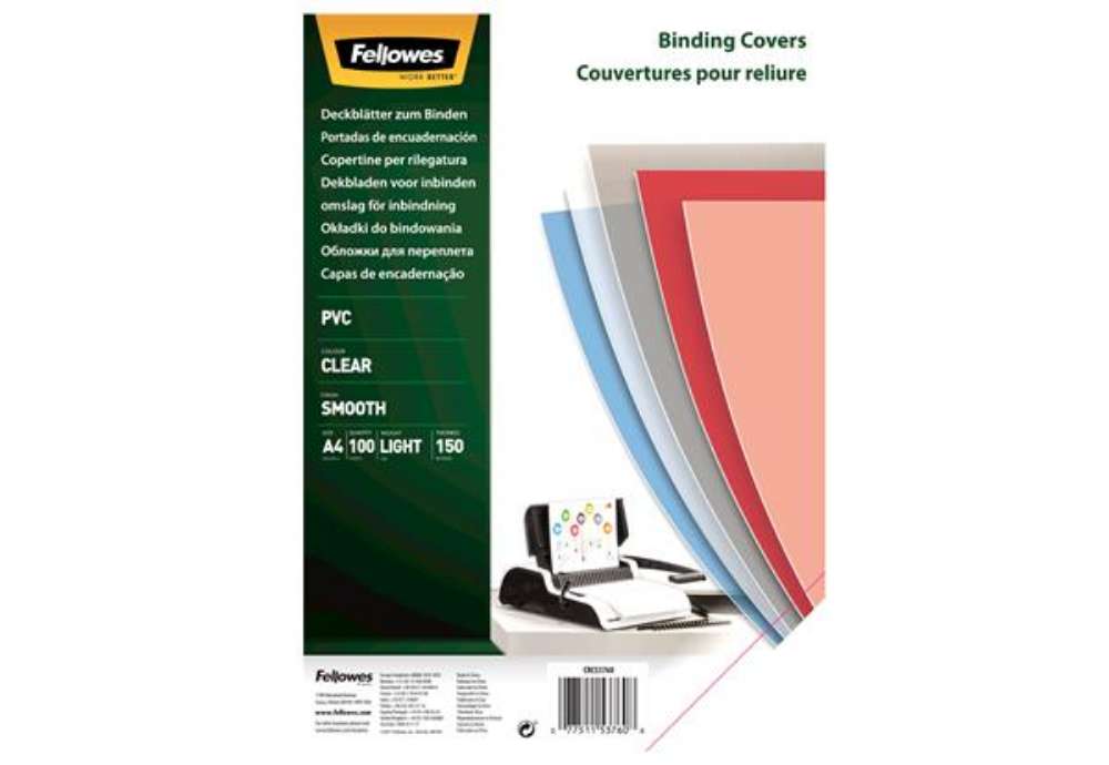 Immagine di Copertine Clear - A3 - 200 micron - PVC - neutro trasparente - Fellowes - scatola 100 pezzi