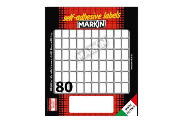 Immagine di Etichette adesive - in carta - permanenti - 16 x 10 mm - 80 et/fg - 10 fogli - bianco - Markin