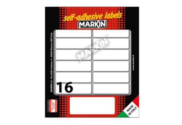 Immagine di Etichette adesive - in carta - permanenti - 56 x 16 mm - 16 et/fg - 10 fogli - bianco - Markin