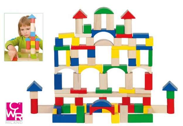 Immagine di Gioco costruzioni in legno - pezzi assortiti - CWR - conf. 100 pezzi