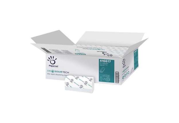 Immagine di Asciugamani piegati a Z Dissolve Tech - 2 veli - 20 gr - goffratura a onda - 20,3 x 24 cm - bianco -