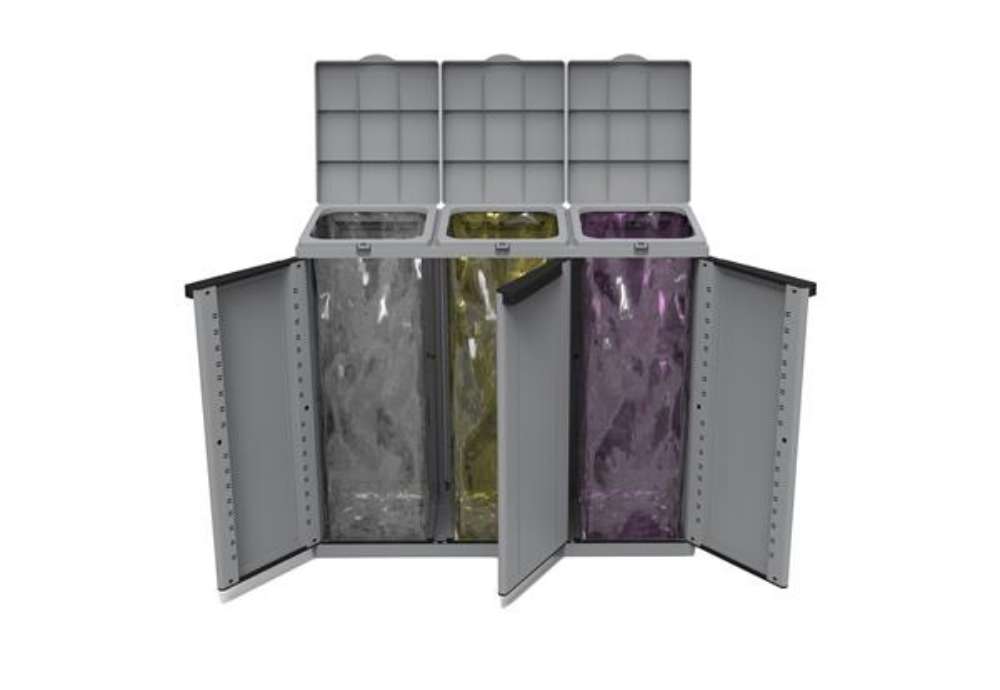Immagine di Contenitore EcoCab 3 per raccolta differenziata - 102x39x88,7 cm - 3 portasacco da 110 L ciascuno -