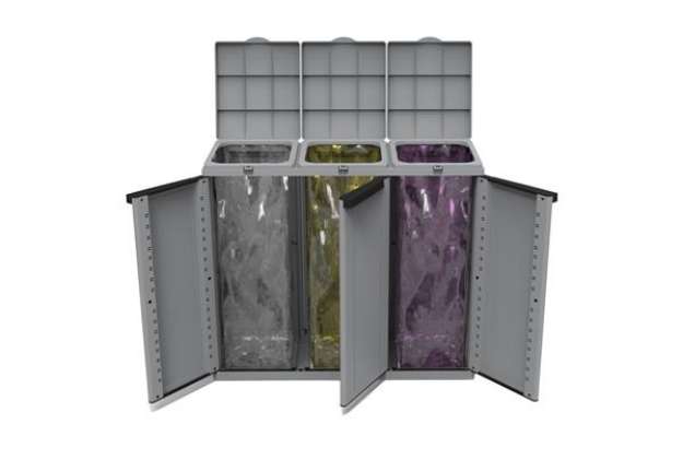 Immagine di Contenitore EcoCab 3 per raccolta differenziata - 102x39x88,7 cm - 3 portasacco da 110 L ciascuno -