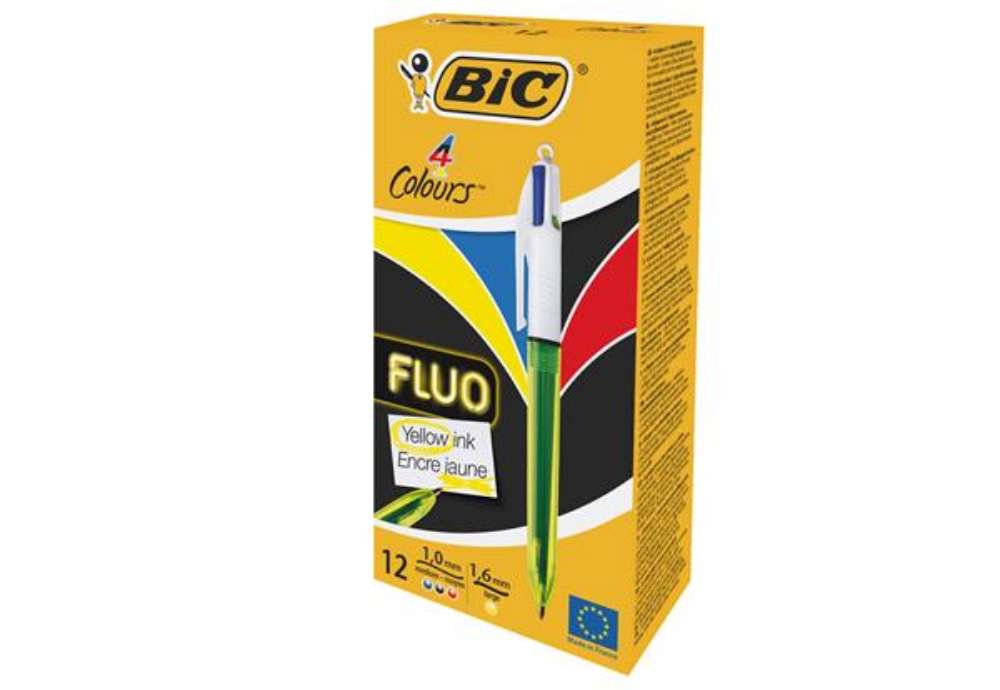 Immagine di Penna a sfera scatto multifunzione 4 Colorus Fluo  - punta 1,0/1,6mm - 4 colori fluo - fusto giallo