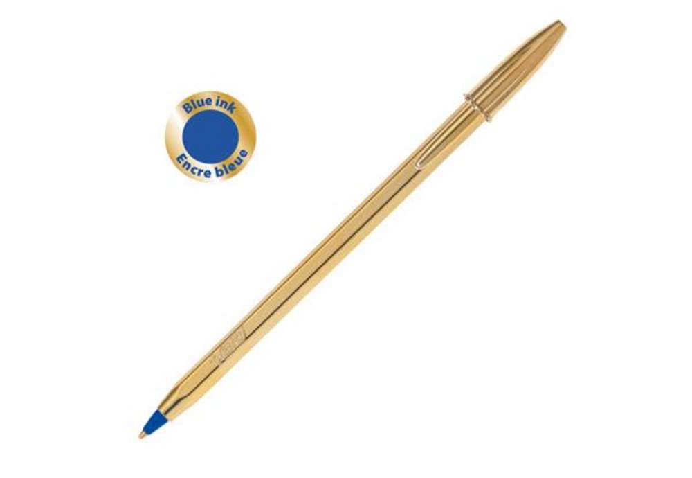 Immagine di Penna a sfera Cristal Shine con cappuccio - punta media 1,0 mm - blu - fusto gold  - Bic - scatola 2