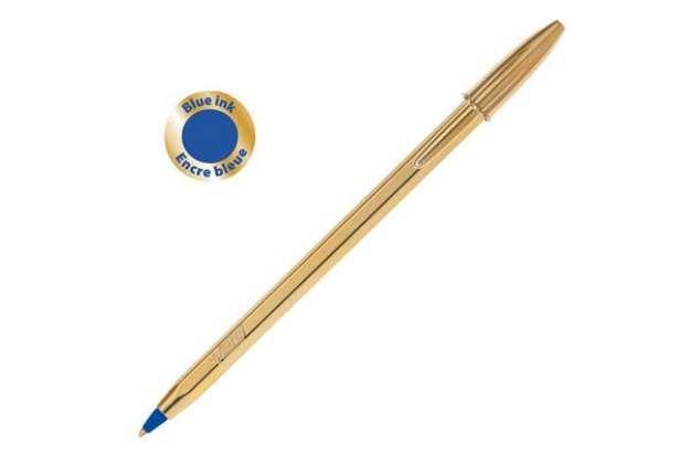Immagine di Penna a sfera Cristal Shine con cappuccio - punta media 1,0 mm - blu - fusto gold  - Bic - scatola 2