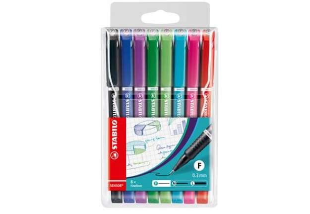 Immagine di Fineliner Stabilo Sensor - tratto 0,3mm - 8 colori assortiti - Stabilo - conf. 8 pezzi