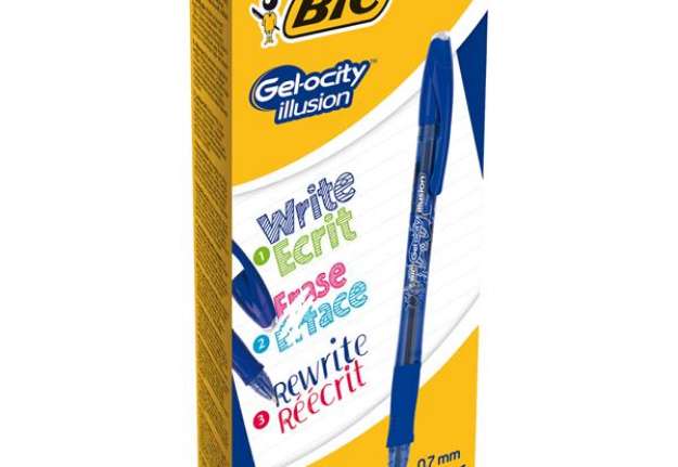 Immagine di Penna sfera Gelocity Illusion - gel cancellabile - punta 0,7 mm - blu - Bic - conf. 12 pezzi