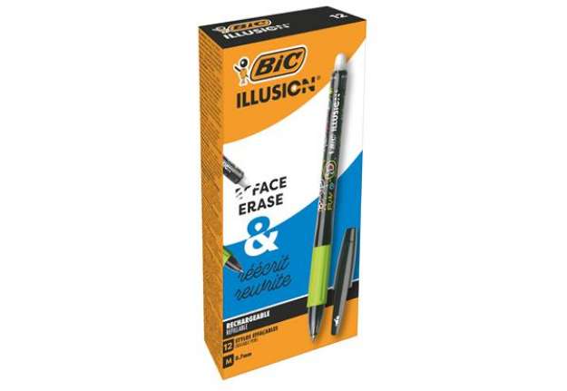 Immagine di Penna sfera Gelocity Illusion - gel cancellabile - punta 0,7 mm - nero - Bic - conf. 12 pezzi