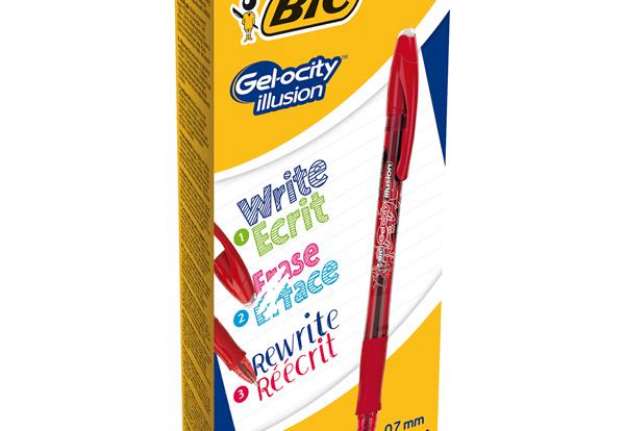 Immagine di Penna sfera Gelocity Illusion - gel cancellabile - punta 0,7 mm - rosso - Bic - conf. 12 pezzi