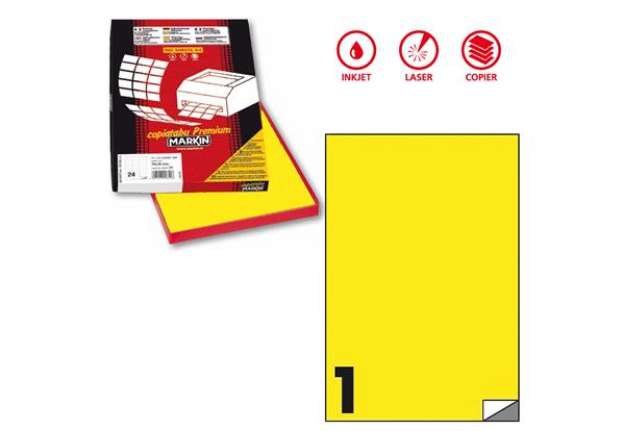 Immagine di Etichette adesive C/503 - in carta - permanenti - 210 x 297 mm - 1 et/fg - 100 fogli - giallo fluo -