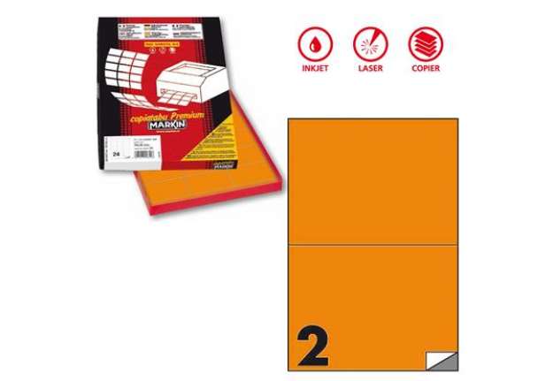 Immagine di Etichette adesive C/509 - in carta - permanenti - 210 x 148,5 mm - 2 et/fg - 100 fogli - arancio flu