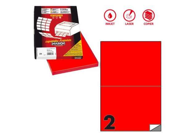 Immagine di Etichette adesive C/509 - in carta - permanenti - 210 x 148,5 mm - 2 et/fg - 100 fogli - rosso fluo