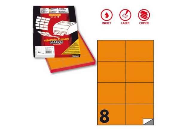 Immagine di Etichette adesive C/512 - in carta - permanenti - 105 x 74,25 mm - 8 et/fg - 100 fogli - arancio flu