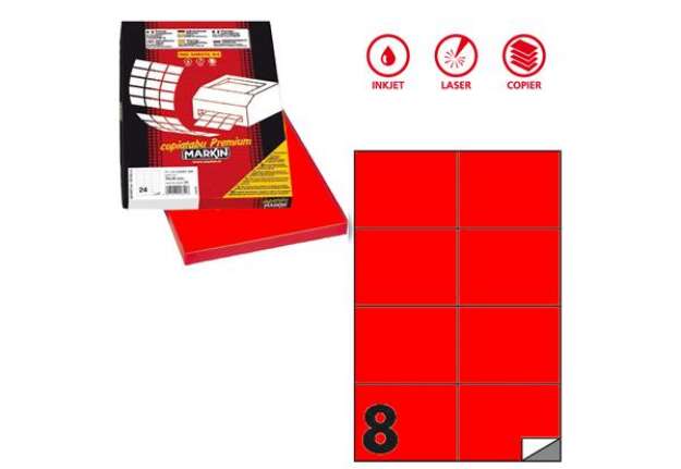 Immagine di Etichette adesive C/512 - in carta - permanenti - 105 x 74,25 mm - 8 et/fg - 100 fogli - rosso fluo