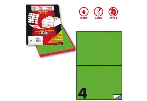 Immagine di Etichette adesive C/519 - in carta - permanenti - 105 x 148,5 mm - 4 et/fg - 100 fogli - verde fluo