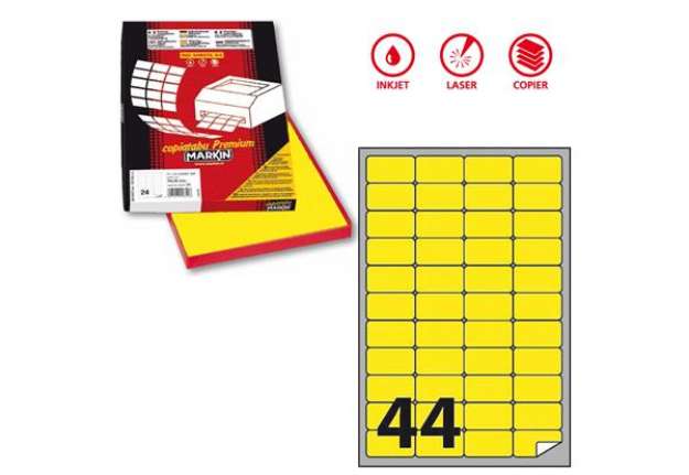 Immagine di Etichette adesive A/406 - in carta - permanenti - 47,5 x 25,5 mm - 44 et/fg - 100 fogli - giallo flu