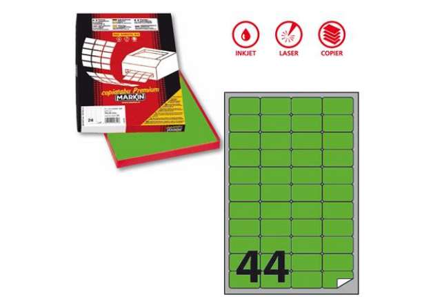Immagine di Etichette adesive A/406 - in carta - permanenti - 47,5 x 25,5 mm - 44 et/fg - 100 fogli - verde fluo