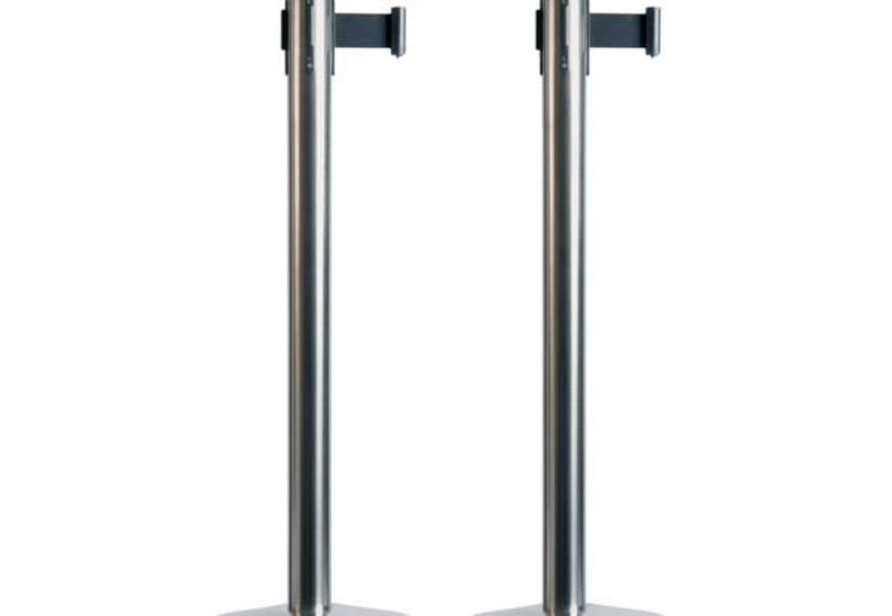 Immagine di Colonnine segnapercorso Budget Retractable - altezza 88 cm - nastro nero da 210 cm - Securit - set 2