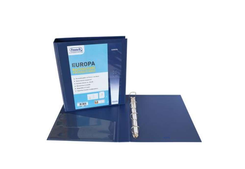 Immagine di Raccoglitore personalizzabile Europa - 22 x 30 cm - 4 anelli a D 50 mm - dorso 6 cm - blu - Favorit