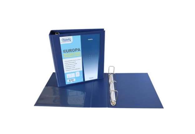 Immagine di Raccoglitore personalizzabile Europa - 4 anelli quadri 65 mm - dorso 8 cm - 22x30 cm - blu - Favorit