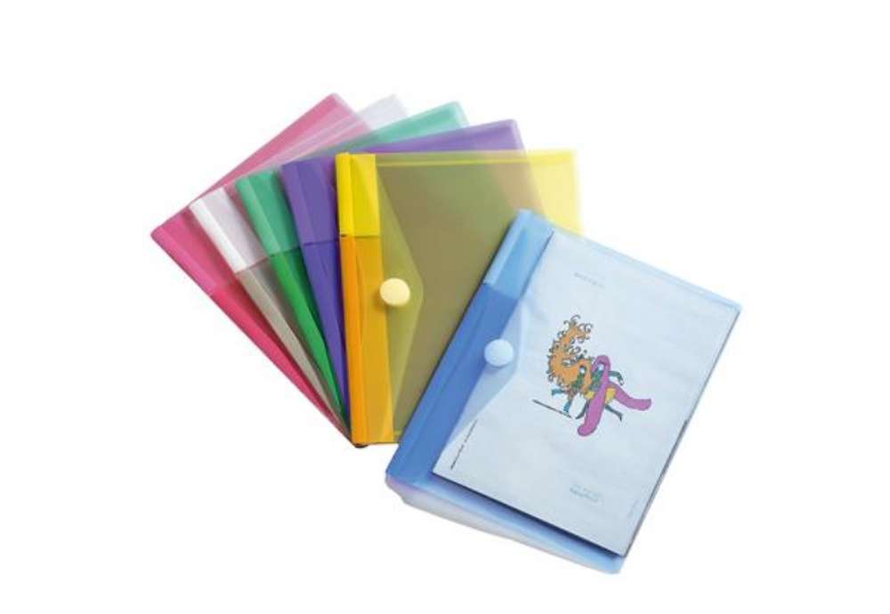 Immagine di Buste con bottone in velcro - PP - 24 x 19 cm - colori assortiti - Djois - conf. 6 pezzi