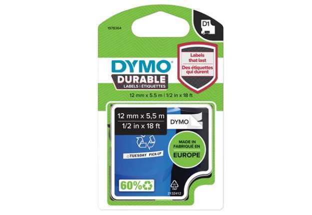 Immagine di Nastro D1 Durable 1978364 - 12 mm x 5,5 mt - nero/bianco - Dymo