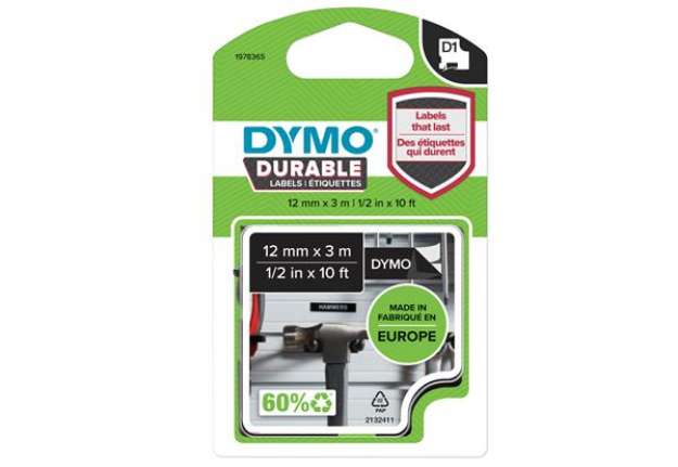 Immagine di Nastro D1 Durable 1978365 - 12 mm x 3 mt - nero/bianco - Dymo