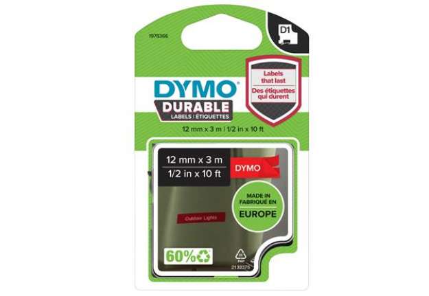 Immagine di Nastro D1 Durable 1978366 - 12 mm x 3 mt - bianco/rosso - Dymo