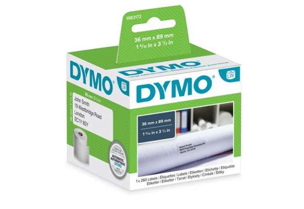 Immagine di Rotolo 260 etichette LW 1983172 - 36 x 89 mm - carta - indirizzi estesi - bianco - Dymo