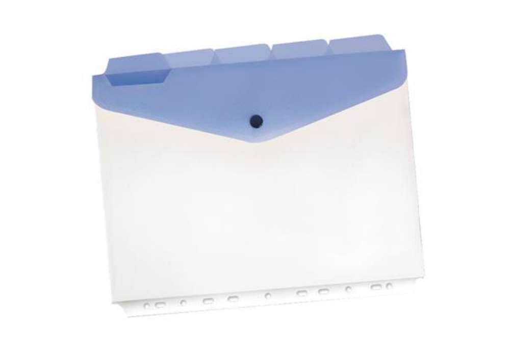 Immagine di Buste a foratura universale con bottone e separatori - A4 - trasparente - Beautone - conf. 5 pezzi
