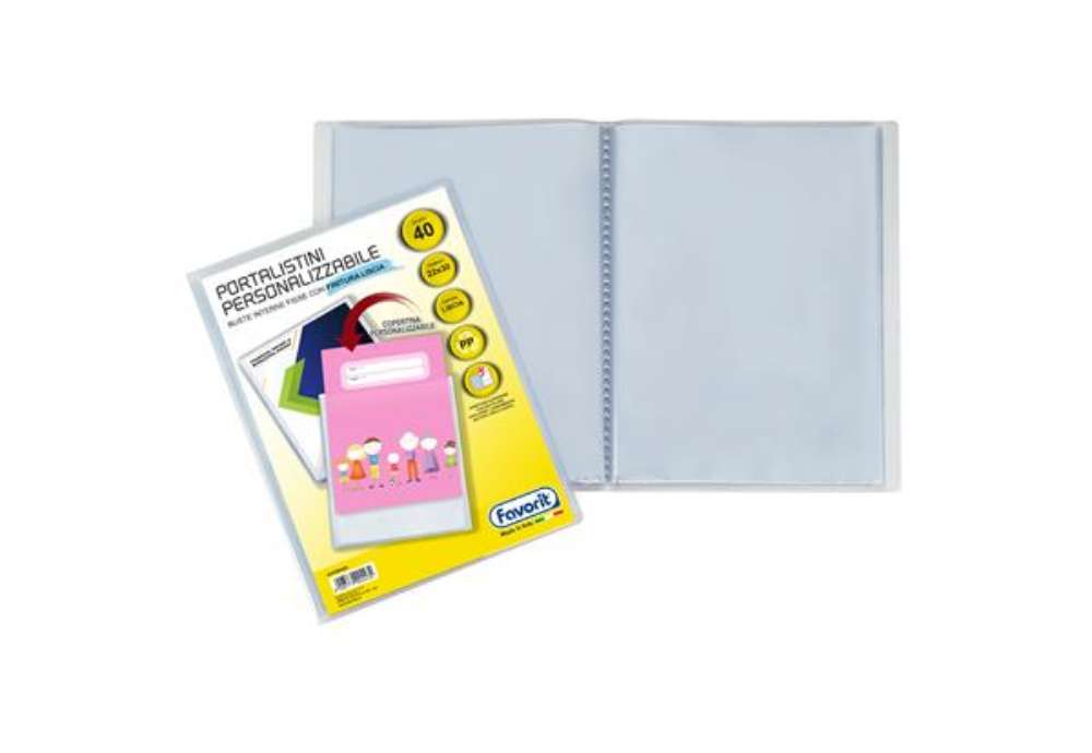 Immagine di Portalistini personalizzabile Premium - liscio - 22x30 cm - 40 buste - trasparente - Favorit