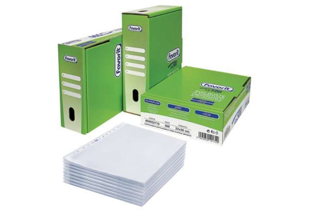 Immagine di Buste forate La 500 - Linear - liscio - 22 x 30 cm - trasparente - Favorit - conf. 500 pezzi