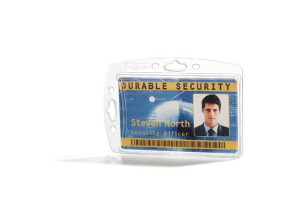 Immagine di Portabadge rigido - 5,4 x 8,7 cm - trasparente - Durable - conf. 10 pezzi