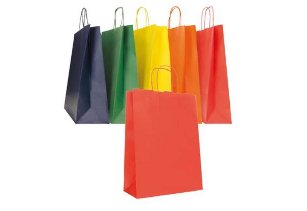 Immagine di Shopper Twisted - maniglie cordino - 36 x 12 x 41 cm - carta biokraft - colori assortiti autunno/inv
