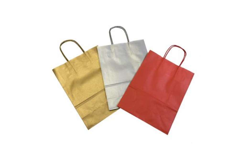 Immagine di Shopper Twisted - maniglie cordino - 22 x 10 x 29 cm - carta kraft - mix Natale - Mainetti Bags - co