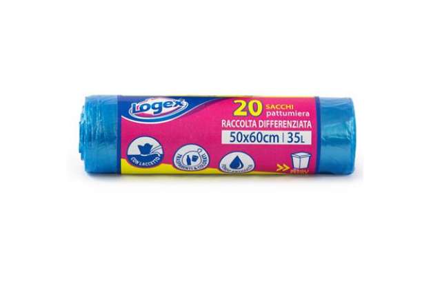 Immagine di Sacchi per immondizia - 50x60 cm - 35 L - 9 micron - azzurro trasparente - Logex Professional - roto