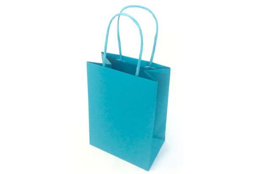 Immagine di Shopper Twisted - maniglie cordino - 14  x 9 x 21 cm - carta kraft - azzurro - Mainetti Bags - conf.