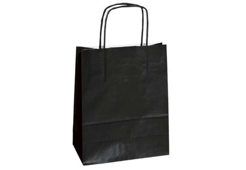 Immagine di Shopper Twisted - maniglie cordino - 14 x 9 x 20 cm - carta kraft - nero - Mainetti Bags - conf. 25