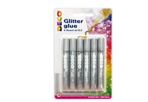Immagine di Blister colla glitter - 10,5 ml - argento - Deco - conf. 6 pezzi