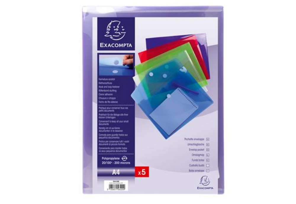 Immagine di Busta a tasca con chiusura in velcro - PPL - 24 x 32 cm - colori assortiti - Exacompta