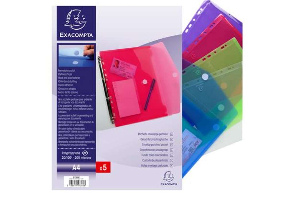 Immagine di Busta forata con chiusura in velcro - PPL - 24 x 32 cm - colori assortiti - Exacompta