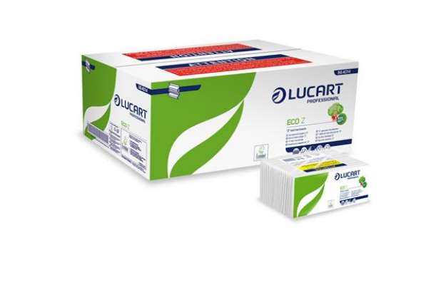 Immagine di Asciugamani piegati a Z Eco - 2 veli - 22 gr - goffratura corda - 23,5x23 cm - bianco - Lucart - con
