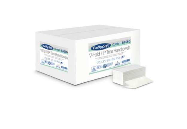 Immagine di Asciugamani piegati a V Comfort - 2 veli - goffratura micro - 17 gr - 21x21 cm - bianco - BulkySoft