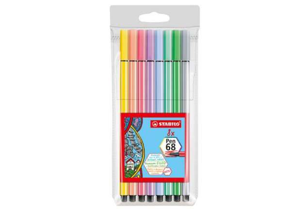 Immagine di Pennarelli Pen 68 - colori assortiti pastello - Stabilo - busta 8 pezzi