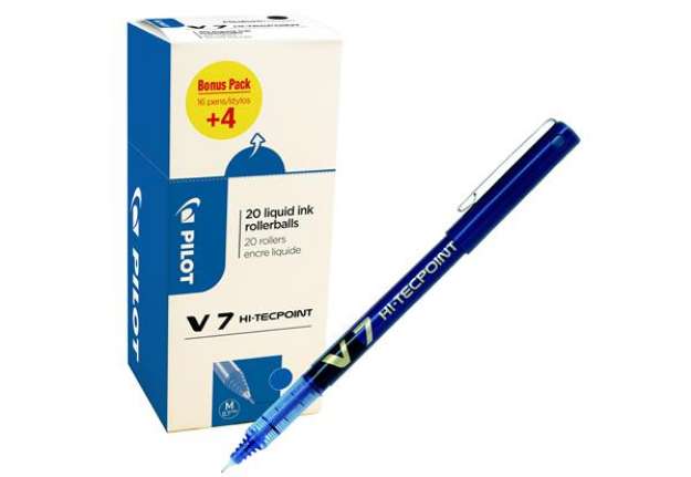 Immagine di Roller con cappuccio Hi Tecpoint V7 - punta 0,7mm - blu  - Pilot - conf. 16 + 4 pezzi