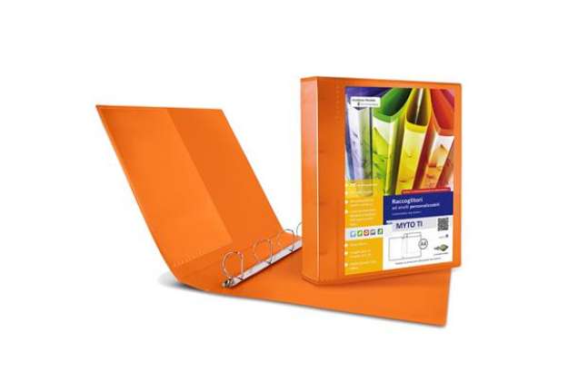 Immagine di Raccoglitore personalizzabile Myto TI - 4 anelli a D 17 mm - dorso 2,5 cm - 22x30 cm - arancio - Sei